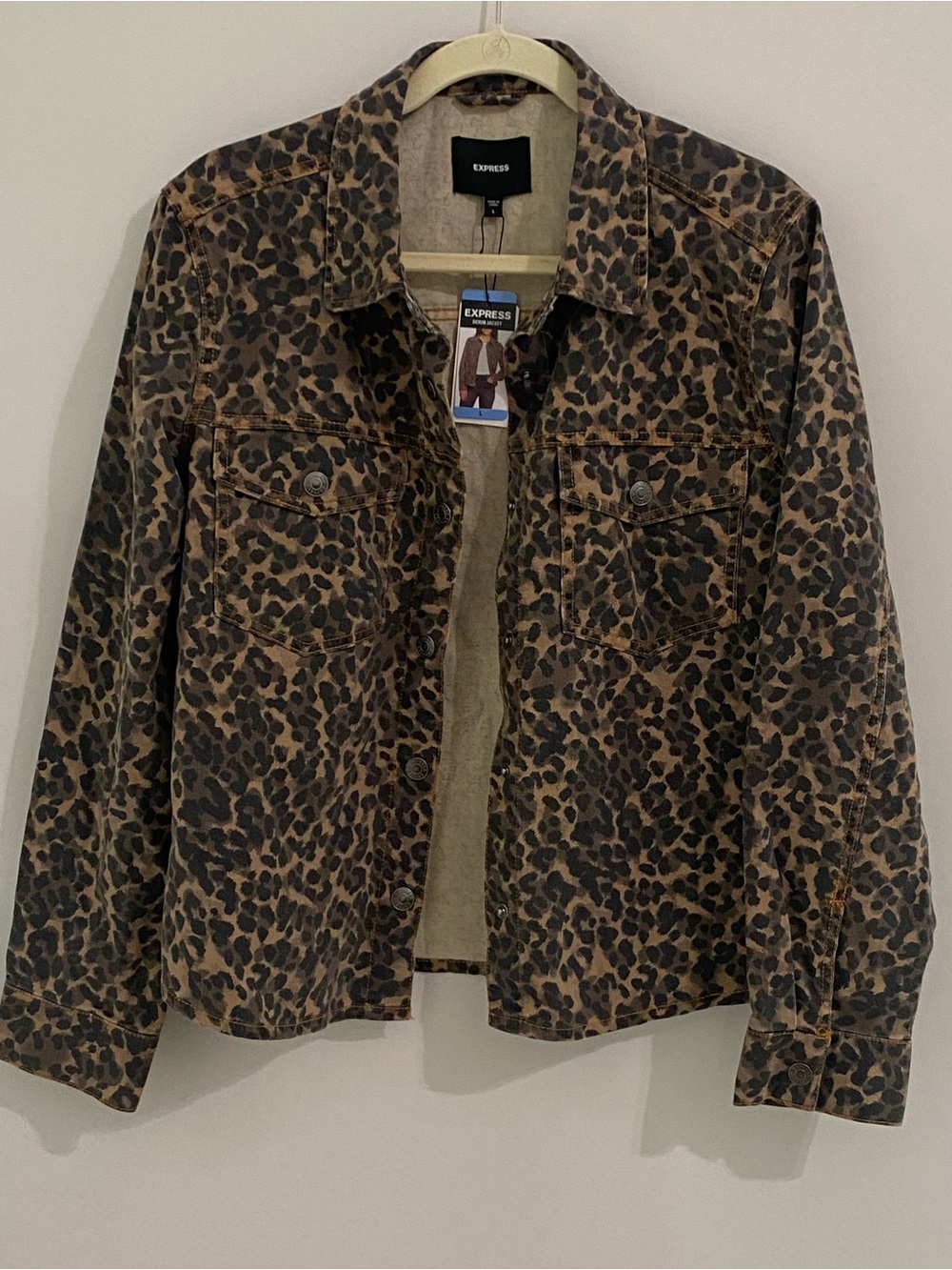 Express Leopard Print Jean Jacket/Shirt-Size L